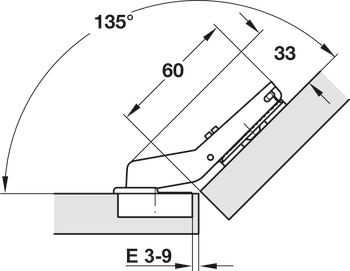 Cerniera, Häfele Duomatic 94°, per applicazioni angolari 45°, a mezzo sormonto