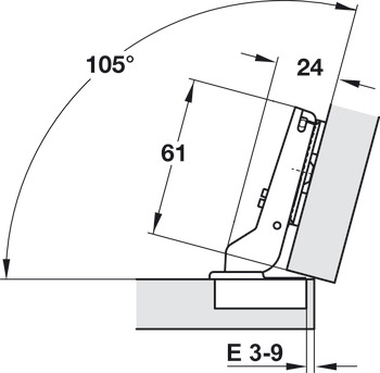 Cerniera, Häfele Duomatic 94°, per applicazioni angolari 15°