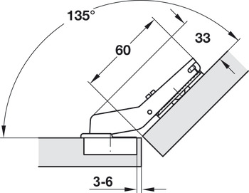 Cerniera, Häfele Duomatic 94°, per applicazioni angolari 45°, a mezzo sormonto