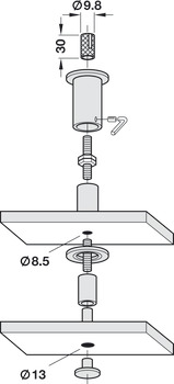 Set di fissaggio, per il montaggio di fondi, sistema di sospensione diametro 20 mm