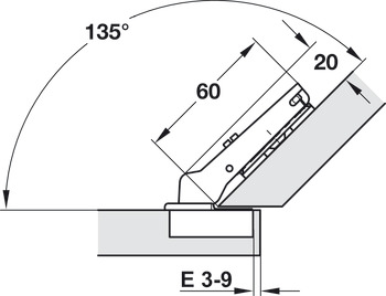 Cerniera, Häfele Duomatic Plus 110°, per applicazione angolare 45°, a sormonto