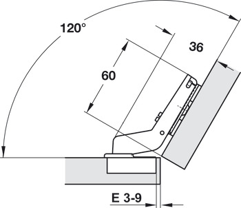 Cerniera, Häfele Duomatic Plus 110°, per applicazione angolare 30°, a mezzo sormonto