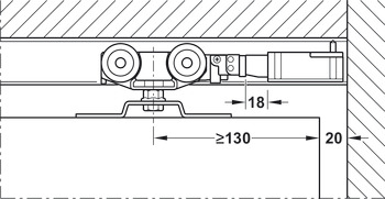 guarnitura supplementare ammortizzatore, Push-to-Open, per guarniture per porte scorrevoli Häfele Slido D-Line11 50P / 80P / 120P, 50C / 80C / 120C e 50I / 80I / 120I / porte in cristallo e in legno
