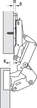 Cerniera, Häfele Duomatic 155°, montaggio ad angolo, per l'utilizzo in armadi con ripiani estraibili