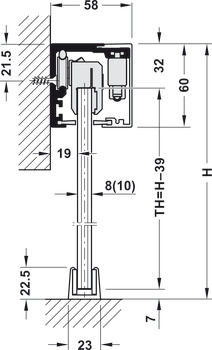 Guarniture per porte scorrevoli, Häfele Slido D-Line12 50F / 120F, guarnitura senza ammortizzatore