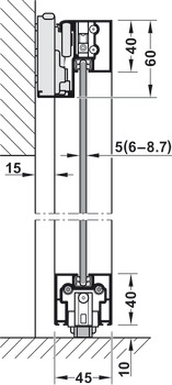 Guarniture per porte scorrevoli, Slido D-Line43 80N, porta con telaio per pannello in cristallo e in legno
