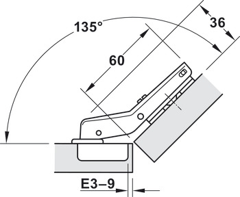 Cerniera, Häfele Metalla 510 SM 94°, per applicazione angolare 45°, a mezzo sormonto
