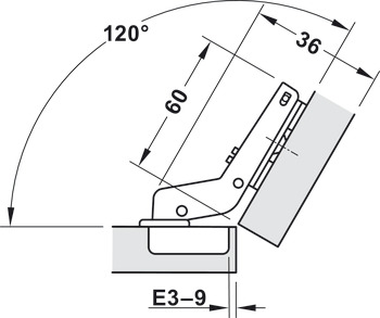 Cerniera, Häfele Metalla 510 SM 94°, per applicazione angolare 30°, a mezzo sormonto