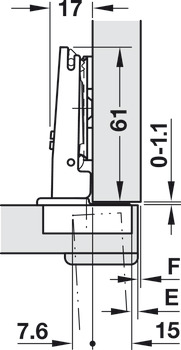 Cerniera, Häfele Duomatic 94°, per ante spesse e ante profilate fino a 35 mm, montaggio ad angolo