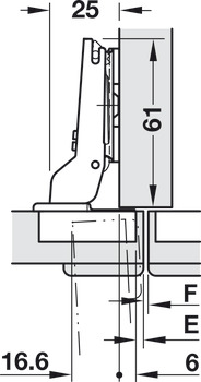 Cerniera, Häfele Duomatic 94°, per ante spesse e ante profilate fino a 35 mm, montaggio intermedio/doppio