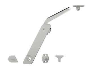 Guarnitura per ante a ribalta, Häfele Free flap H 1.5 - plastica con braccio di supporto metallico, set da 1 per applicazione unilaterale
