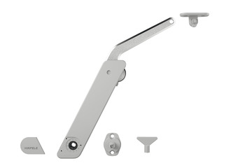 Guarnitura per ante a ribalta, Häfele Free flap H 1.5 - plastica con braccio di supporto metallico, set da 1 per applicazione unilaterale
