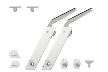Guarnitura per ante a ribalta, Häfele Free flap H 1.5 - plastica con braccio di supporto metallico, set da 2 per applicazione su due lati